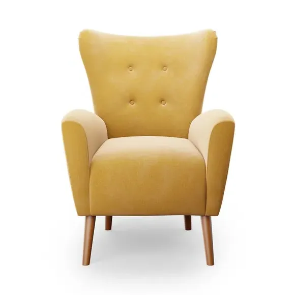 Wing Armchair with Flared Arms - Gold, Velvet