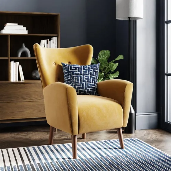 Wing Armchair with Flared Arms - Gold, Velvet image