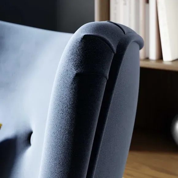 Wing Armchair with Flared Arms - Navy, Velvet