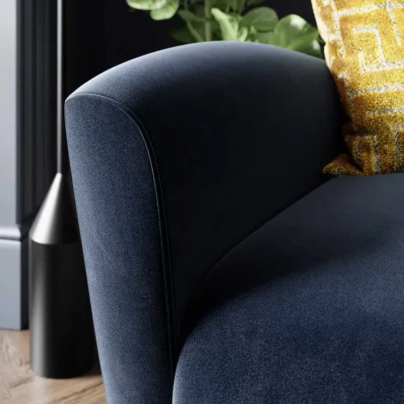 Wing Armchair with Flared Arms - Navy, Velvet