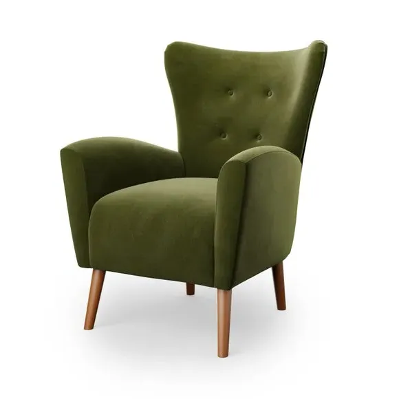 Wing Armchair with Flared Arms - Olive, Velvet