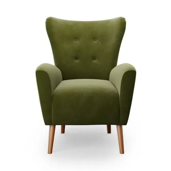 Wing Armchair with Flared Arms - Olive, Velvet