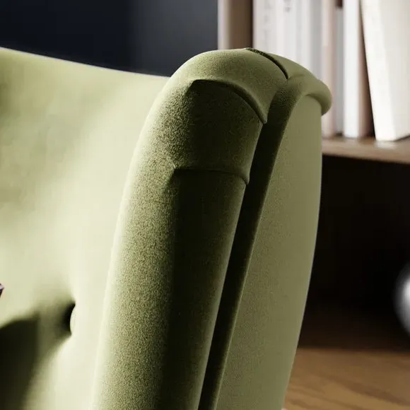 Wing Armchair with Flared Arms - Olive, Velvet