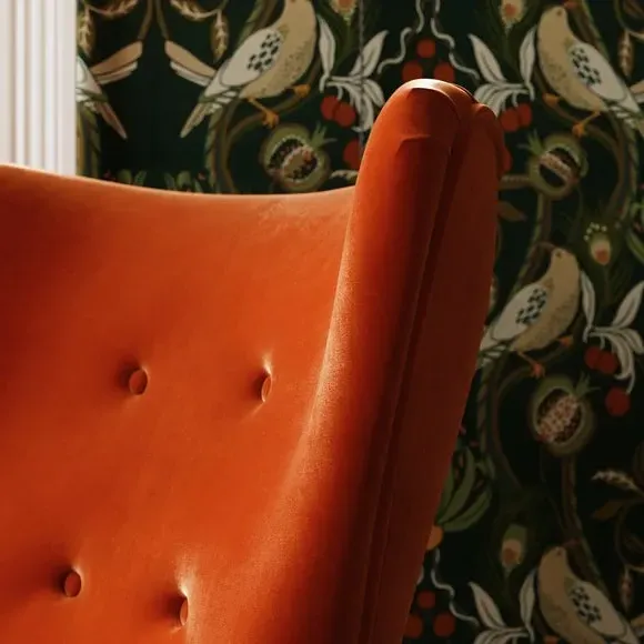 Wing Armchair with Flared Arms - Rust, Velvet