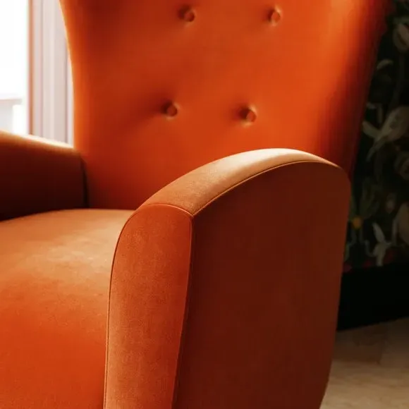 Wing Armchair with Flared Arms - Rust, Velvet