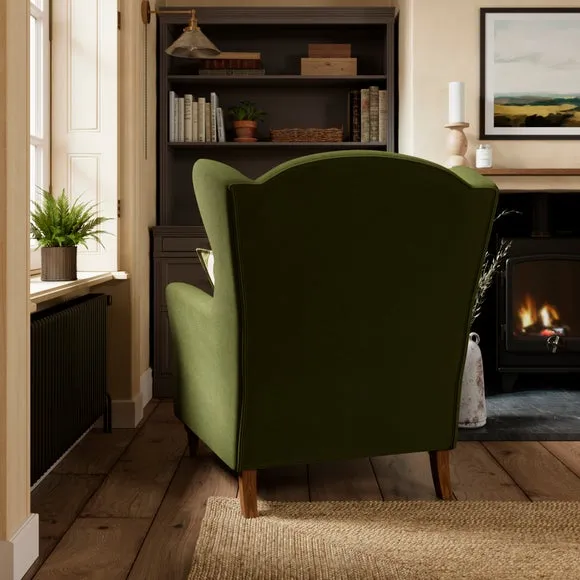 Wing Back Armchair - Olive, Velvet