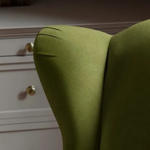 Wing Back Armchair - Olive, Velvet