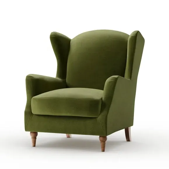 Wing Back Armchair - Olive, Velvet
