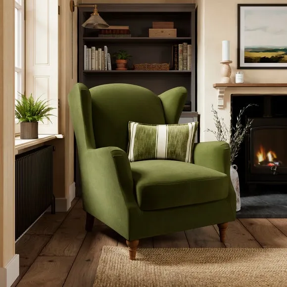 Wing Back Armchair - Olive, Velvet image