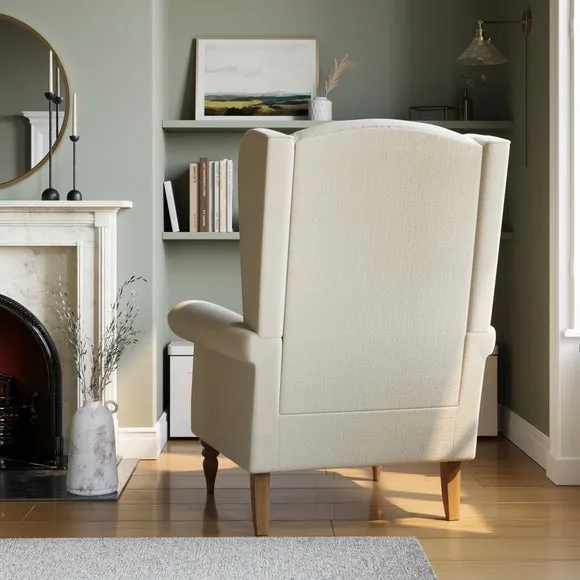 Wing Back Armchair with Rolled Arms - Natural