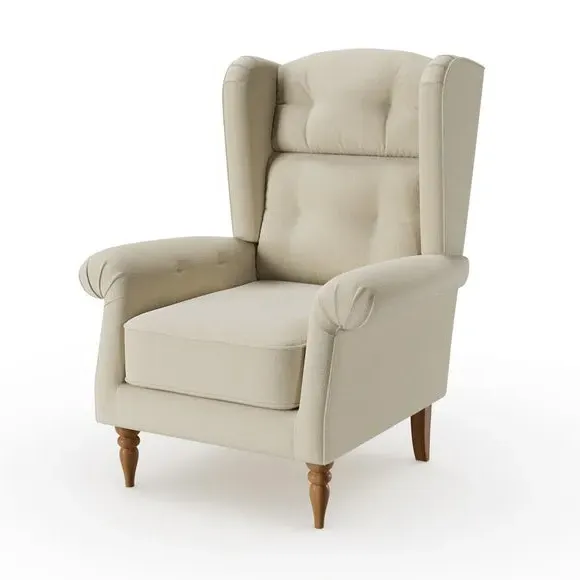Wing Back Armchair with Rolled Arms - Natural