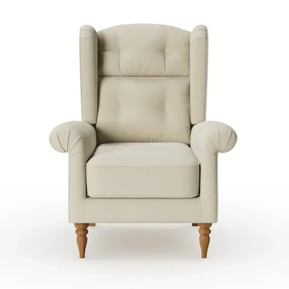 Wing Back Armchair with Rolled Arms - Natural
