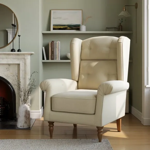 Wing Back Armchair with Rolled Arms - Natural image