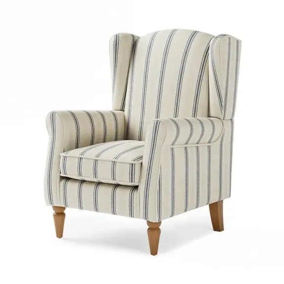 Wingback Armchair with Pocket Springs - Blue, Fabric