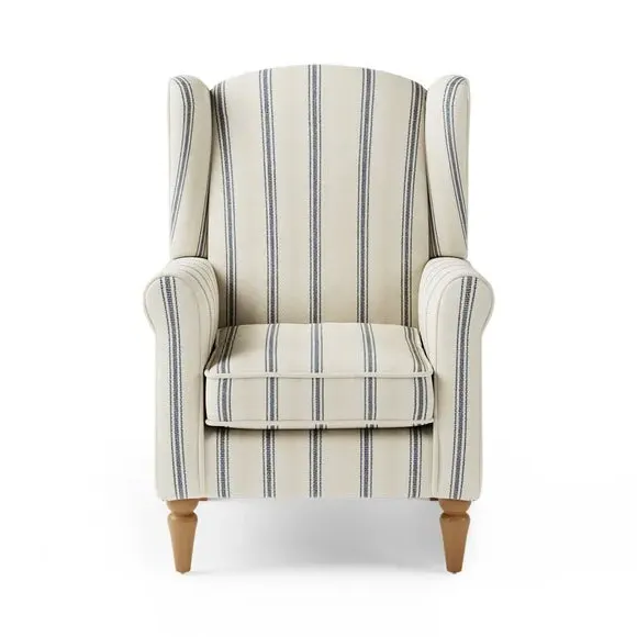 Wingback Armchair with Pocket Springs - Blue, Fabric