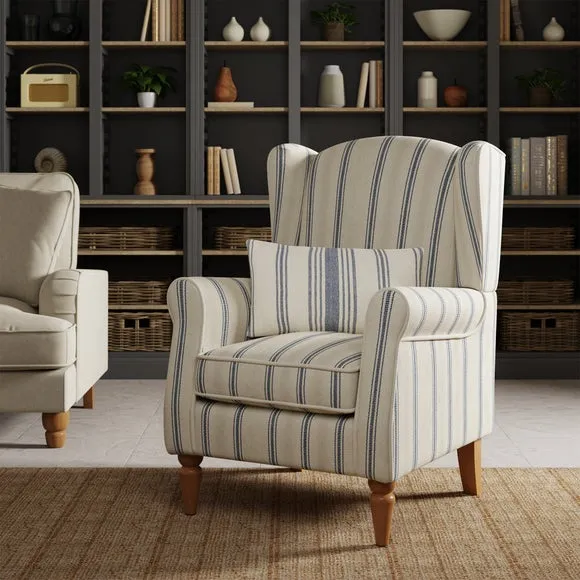 Wingback Armchair with Pocket Springs - Blue, Fabric image