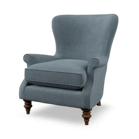 Wingback Armchair with Scalloped Back - Aqua