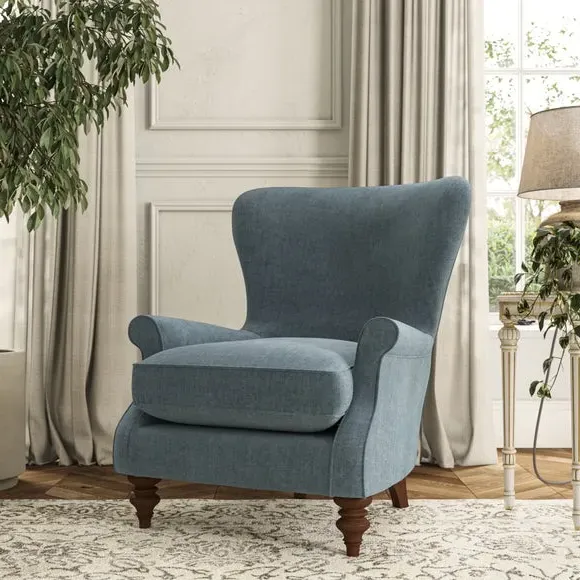 Wingback Armchair with Scalloped Back - Aqua