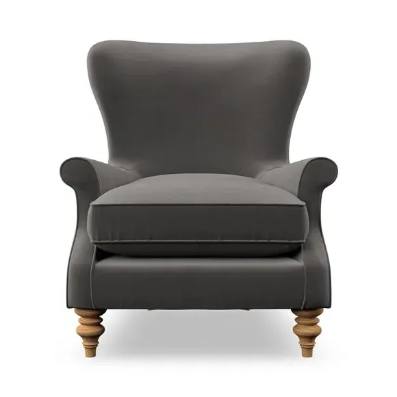 Wingback Armchair with Scalloped Back - Charcoal