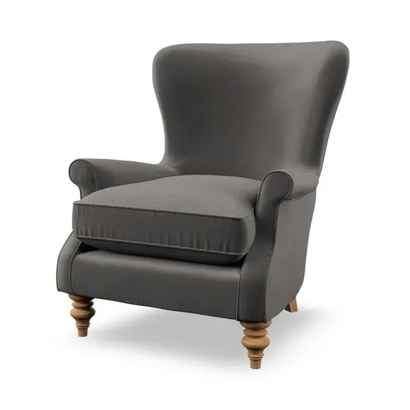 Wingback Armchair with Scalloped Back - Charcoal