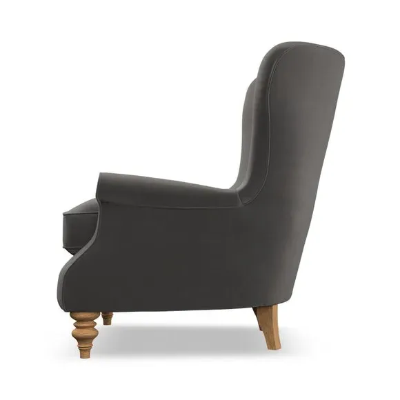 Wingback Armchair with Scalloped Back - Charcoal