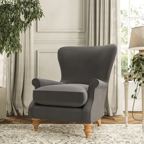 Wingback Armchair with Scalloped Back - Charcoal