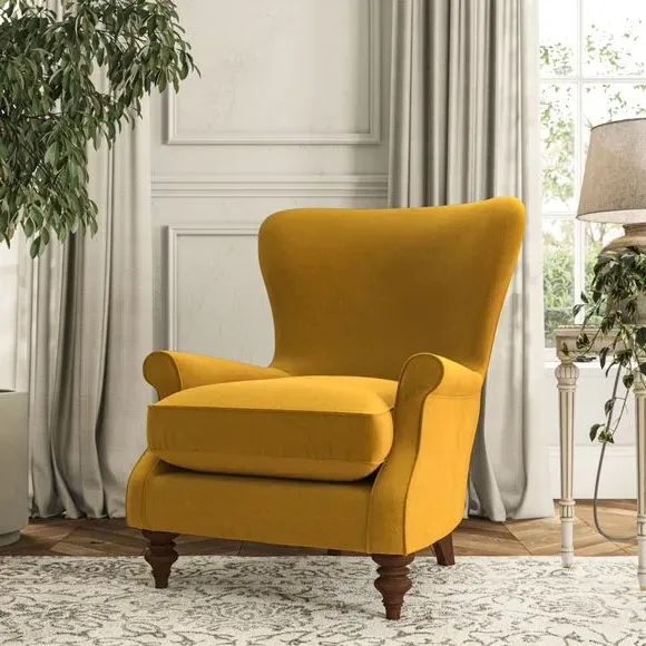 Wingback Armchair with Scalloped Back - Gold