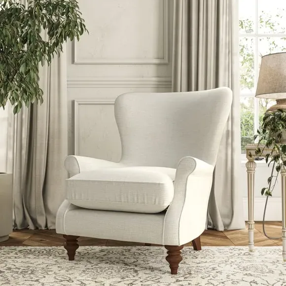 Wingback Armchair with Scalloped Back - Ivory