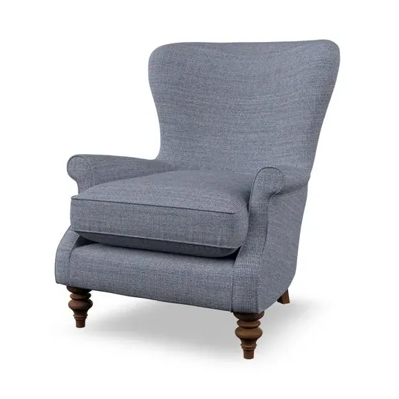 Wingback Armchair with Scalloped Back - Navy