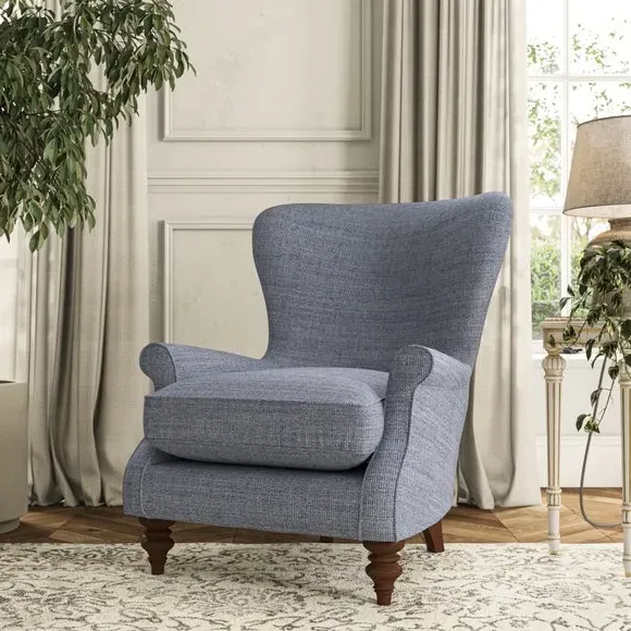 Wingback Armchair with Scalloped Back - Navy