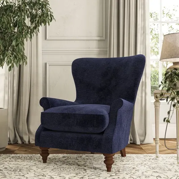 Wingback Armchair with Scalloped Back - Navy