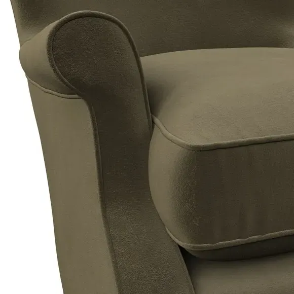Wingback Armchair with Scalloped Back - Olive