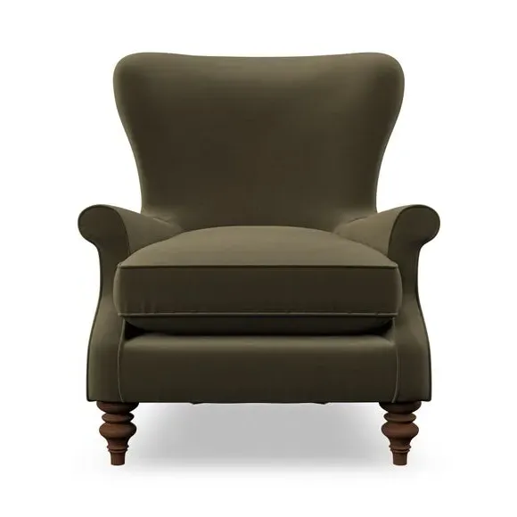 Wingback Armchair with Scalloped Back - Olive