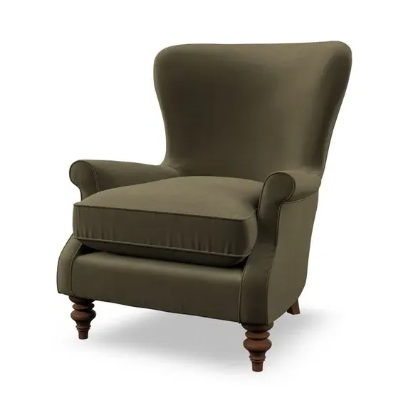 Wingback Armchair with Scalloped Back - Olive