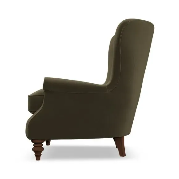 Wingback Armchair with Scalloped Back - Olive