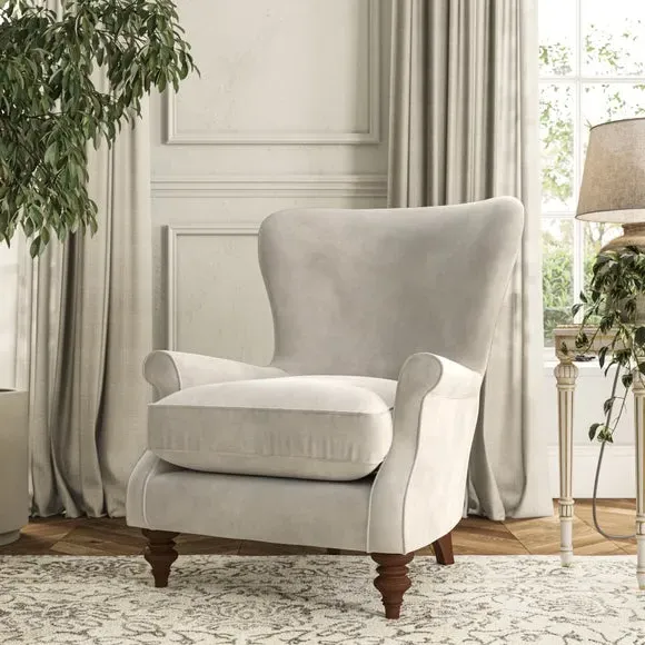 Wingback Armchair with Scalloped Back - Sandstone
