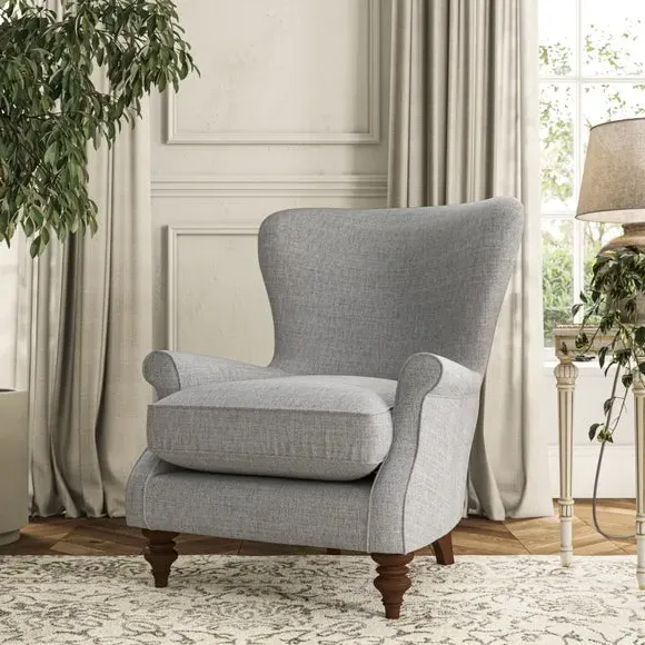 Wingback Armchair with Scalloped Back - Silver
