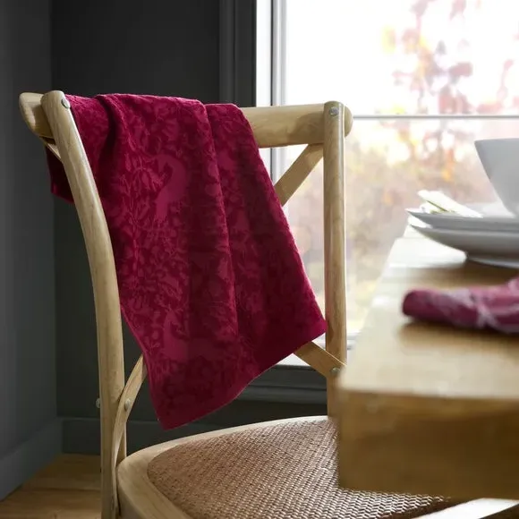 Winter Forest Tea Towel - Burgundy, Cotton
