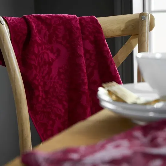 Winter Forest Tea Towel - Burgundy, Cotton