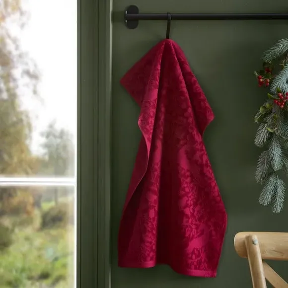 Winter Forest Tea Towel - Burgundy, Cotton image