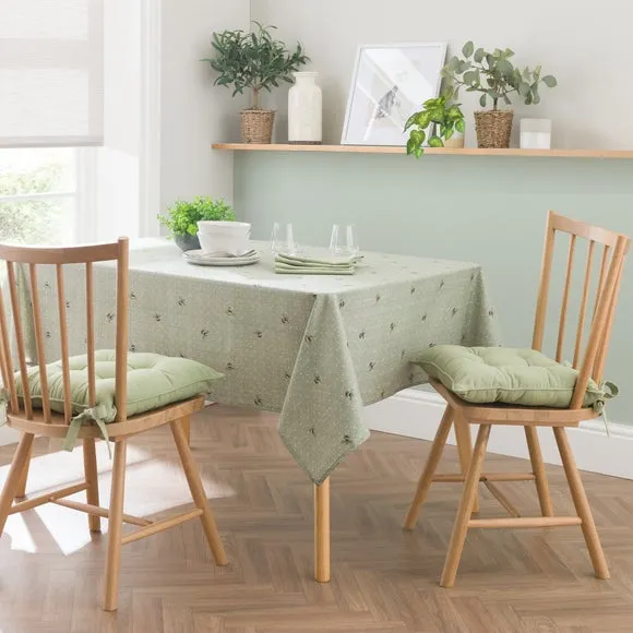Wipe Clean Tablecloth with Bee Print - Green, Cotton image