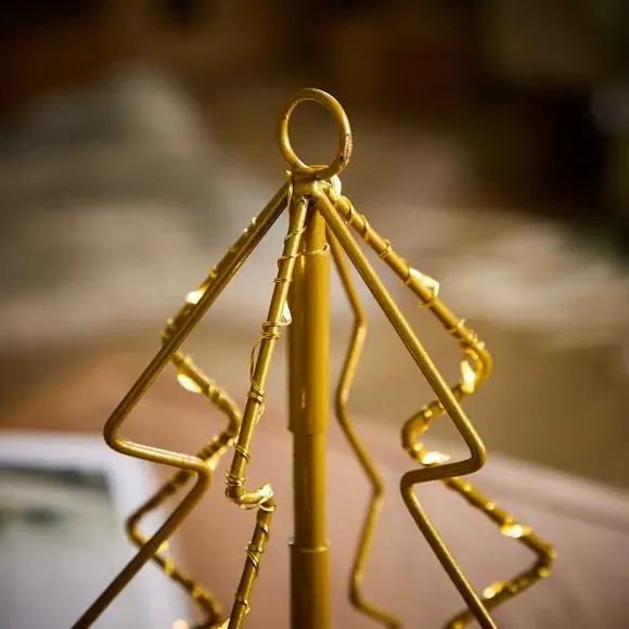 Wire Christmas Tree with LED Lights - Gold