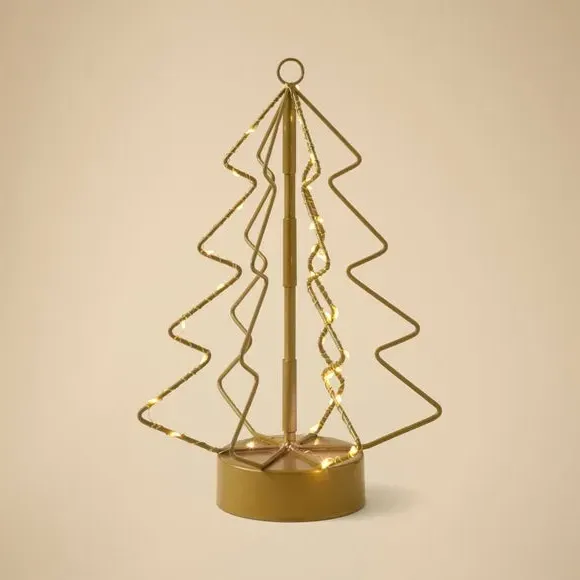 Wire Christmas Tree with LED Lights - Gold