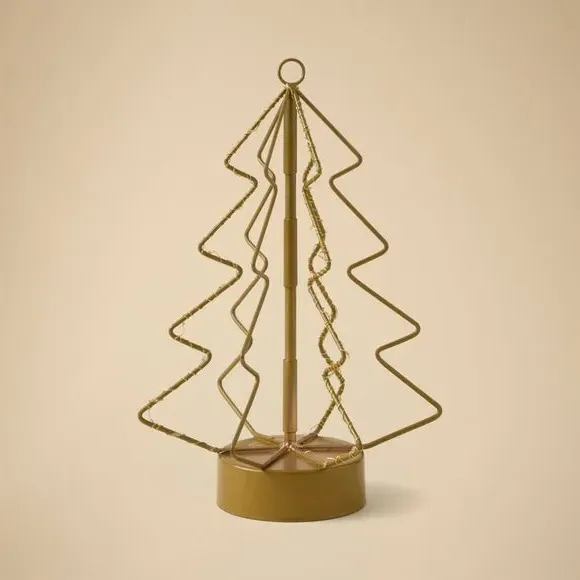 Wire Christmas Tree with LED Lights - Gold
