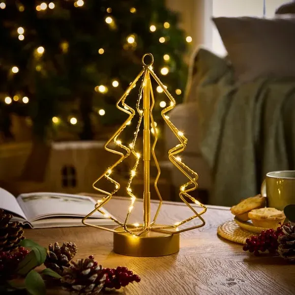 Wire Christmas Tree with LED Lights - Gold image