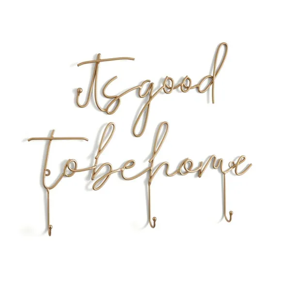 Wire Key Hooks with 3 Hooks - Gold, Metal