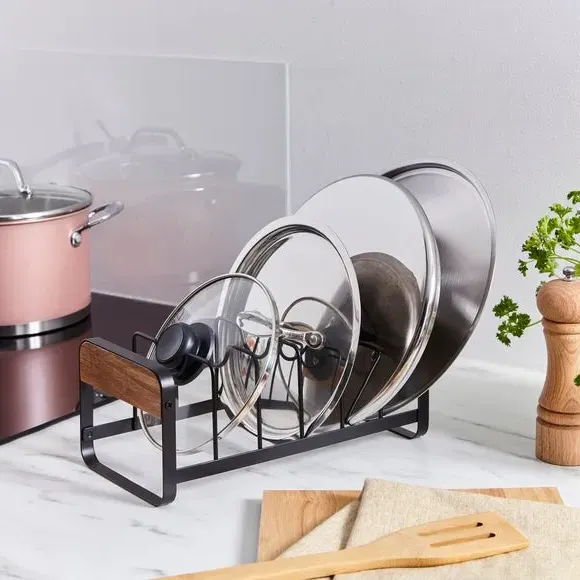 Wire Pan Lid Rack with 6 Dividers - Black, Iron image