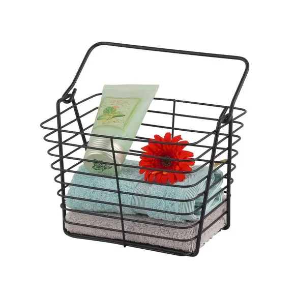 Wire Storage Basket with Handle - Black, Metal
