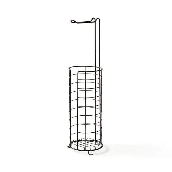 Wire Toilet Roll Holder with Storage - Black