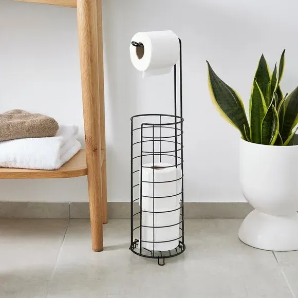 Wire Toilet Roll Holder with Storage - Black image